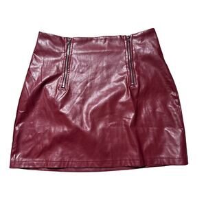 Womens M Red Pleather Double Accent Zipper Mini Skirt
